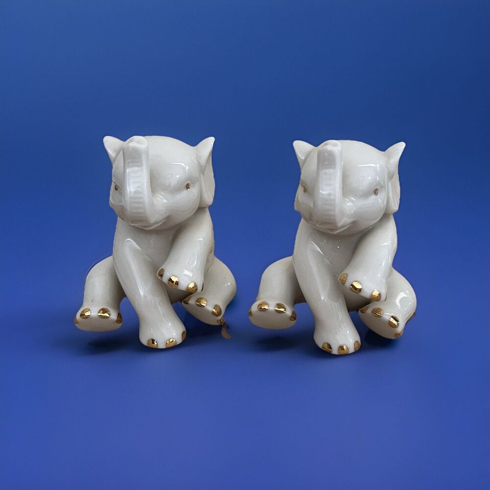 Lenox Elephants 24K Gold Trim Porcelain Figurines Trunk Up 2.5" Lot of 2 - Picture 3 of 12